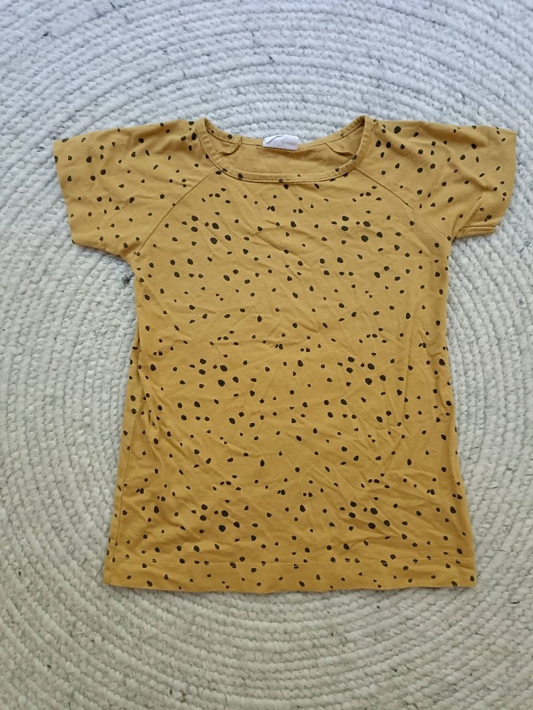 Maed for mini t-shirt jurkje mosterd geel met stippen 80, Meisje, Maed for Mini, Ophalen of Verzenden, Zo goed als nieuw