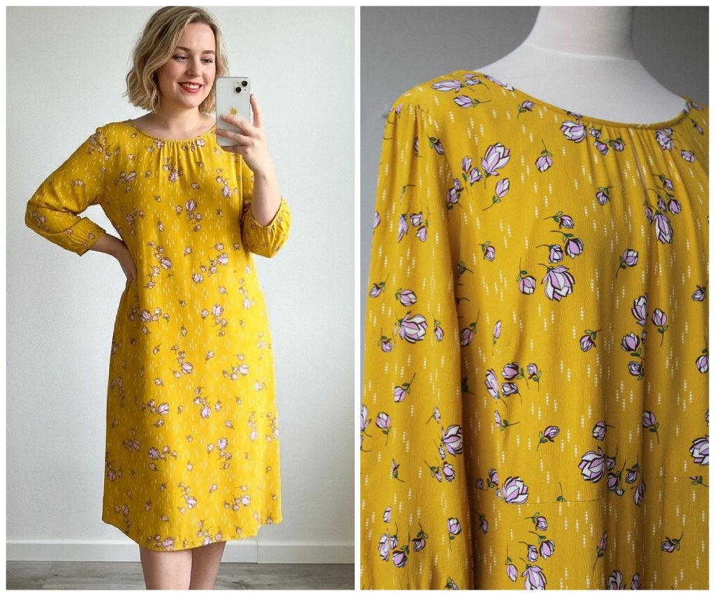 Steps - schitterende vrolijke jurk / geel bloemen / maat 46, Verzenden, Geel, Maat 46/48 (XL) of groter, Zo goed als nieuw