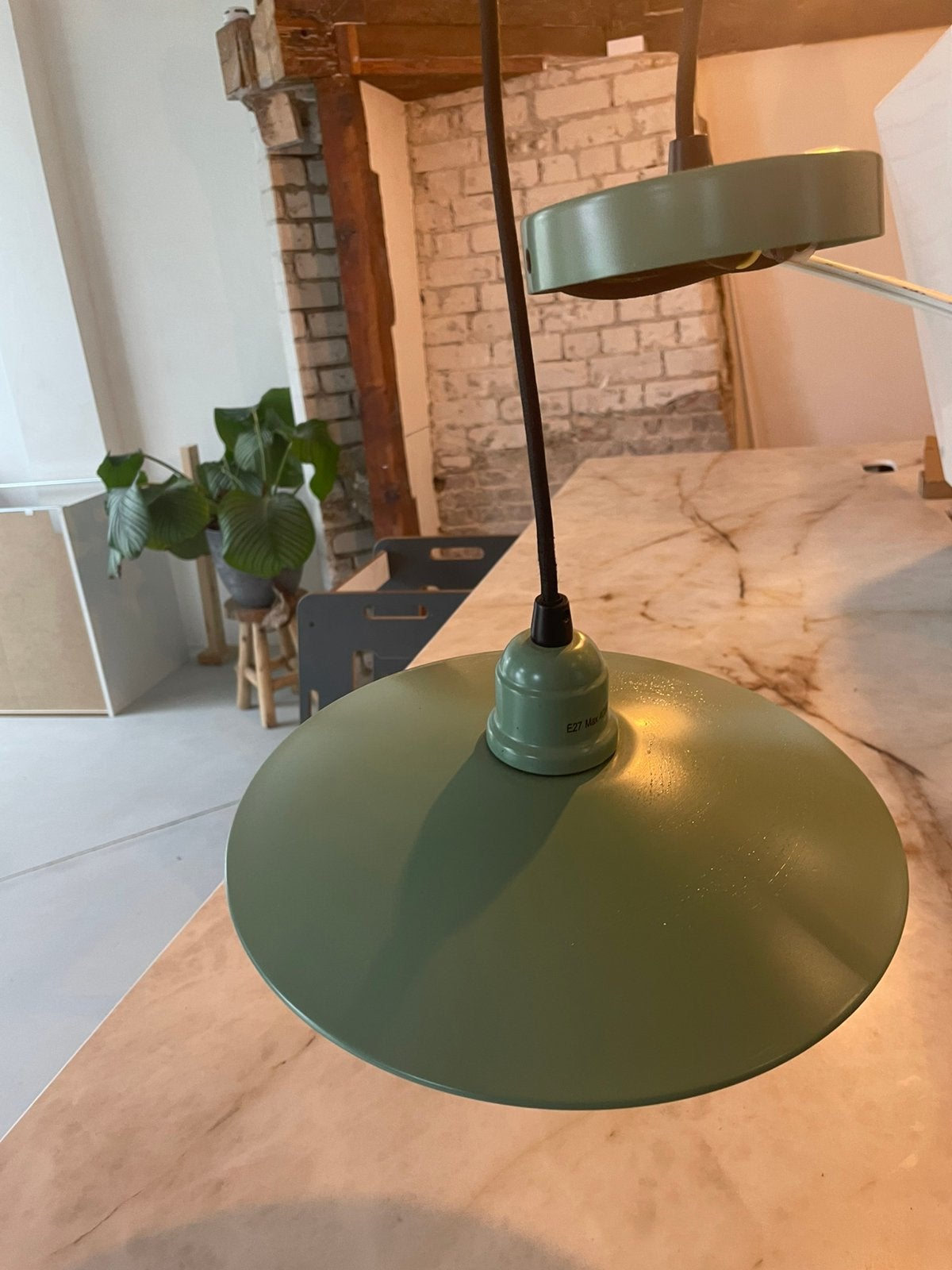 2x emaille hanglamp sklum groen, Ophalen, Zo goed als nieuw