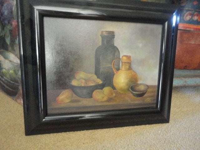 schilderij STILLEVEN in ZWARTE LIJST / no. 1, Antiek en Kunst, Kunst | Schilderijen | Klassiek, Ophalen