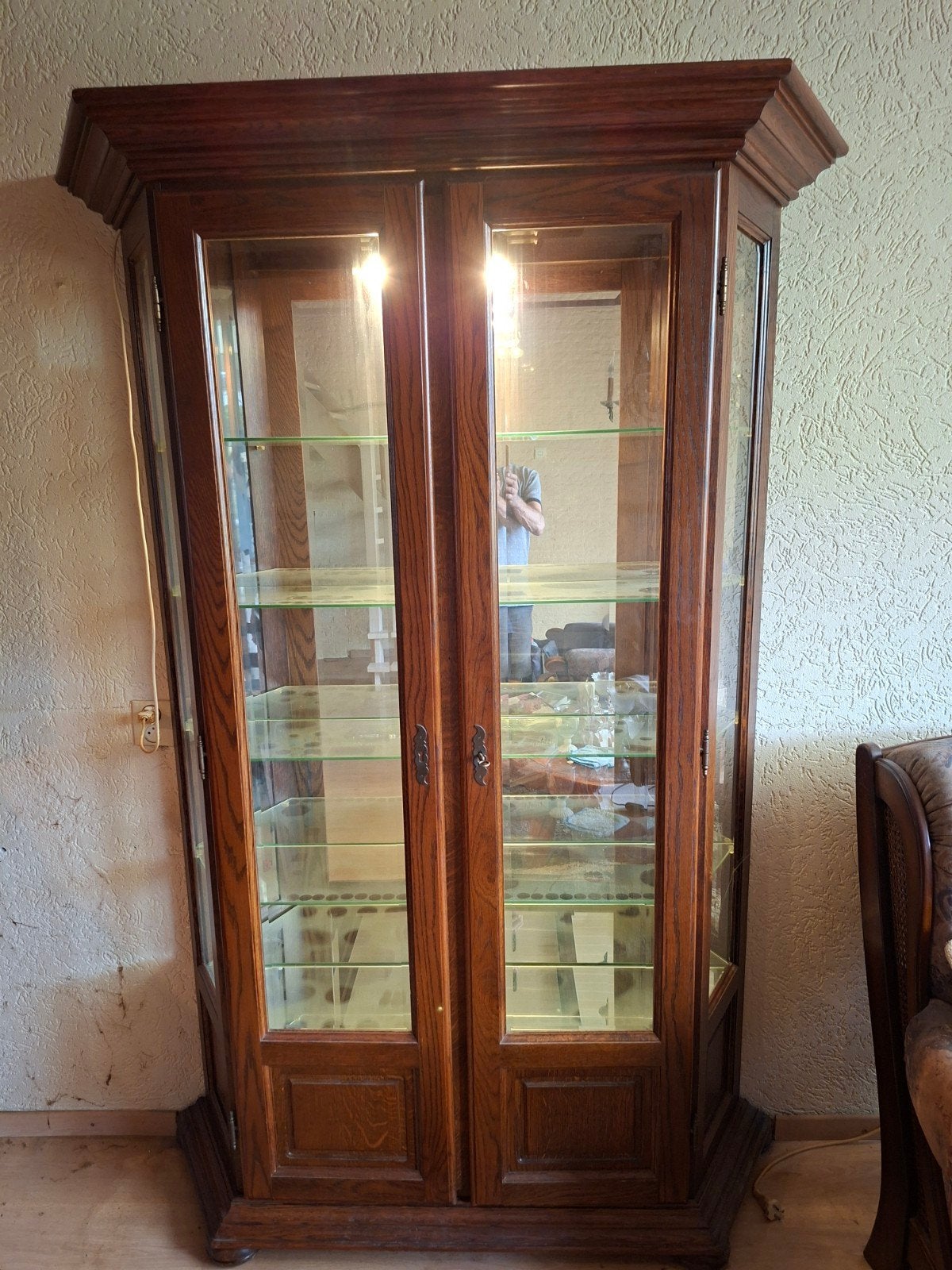 Vitrinekast eiken, Huis en Inrichting, Ophalen, Gebruikt, 100 tot 150 cm, Eikenhout