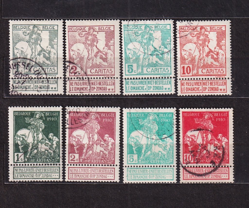 België 1910 Caritas gestempeld OBP 84-91, Postzegels en Munten, Postzegels | Europa | België, Ophalen, Gestempeld, Gestempeld