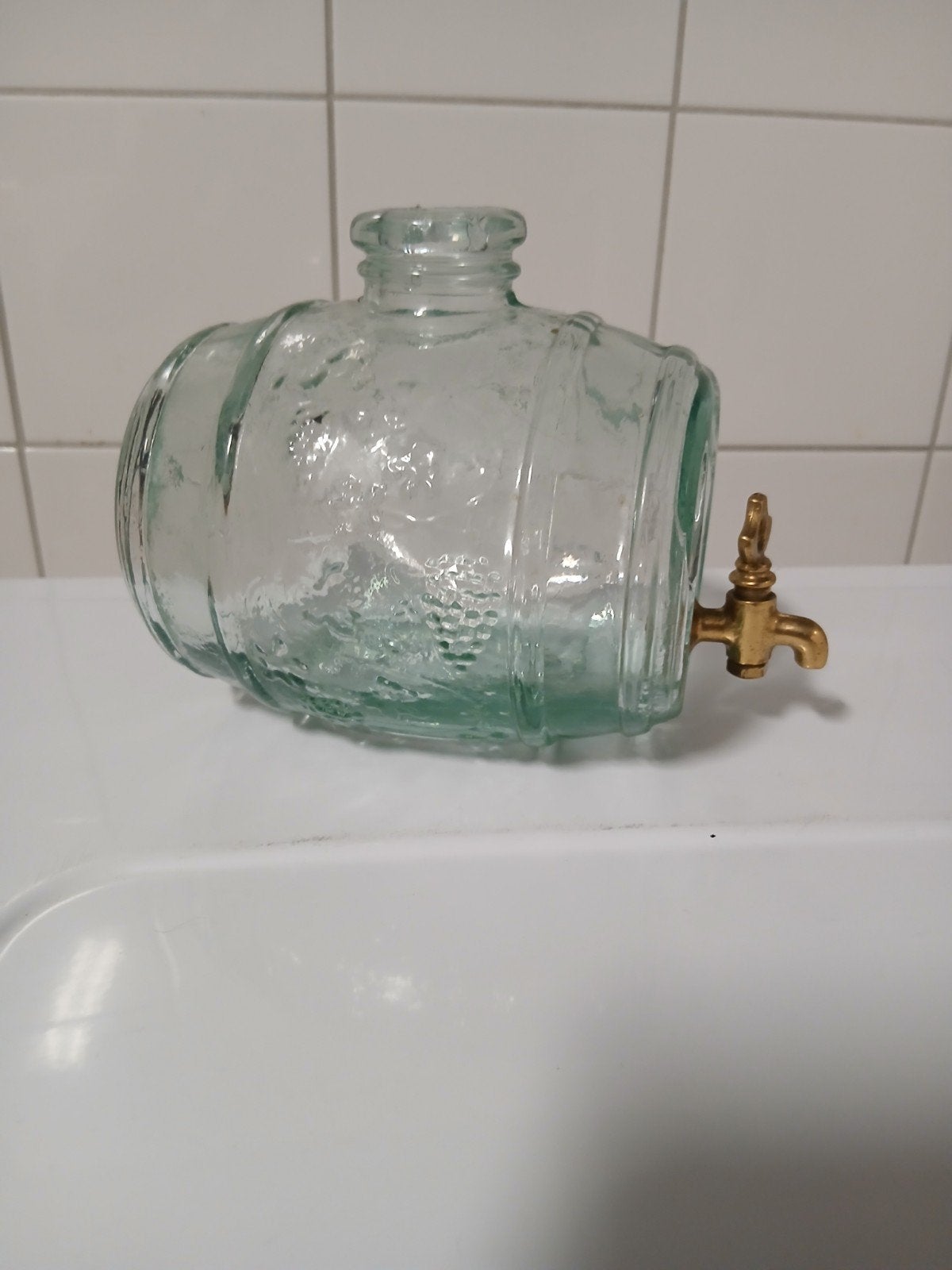 Decoratieve glazen vat met kraan, Ophalen of Verzenden