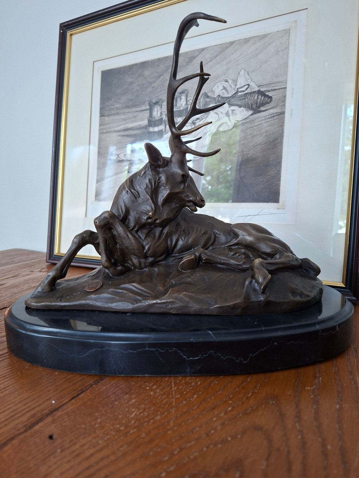 Prachtig beeld van een bronzen liggend hert, Ophalen of Verzenden, Brons