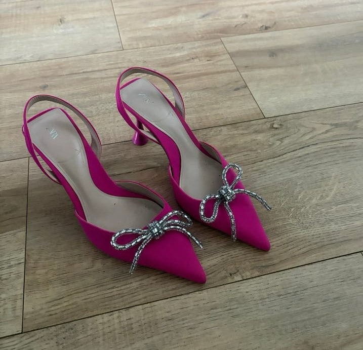 Zara Fuchsia Slingback Pumps met Strik - Maat 40, Kleding | Dames, Ophalen of Verzenden, Zo goed als nieuw, Roze, Pumps