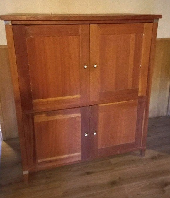 Houten computerkast/bureau met opbergruimte, Ophalen, Gebruikt, Klassiek, functioneel, 70 tot 120 cm