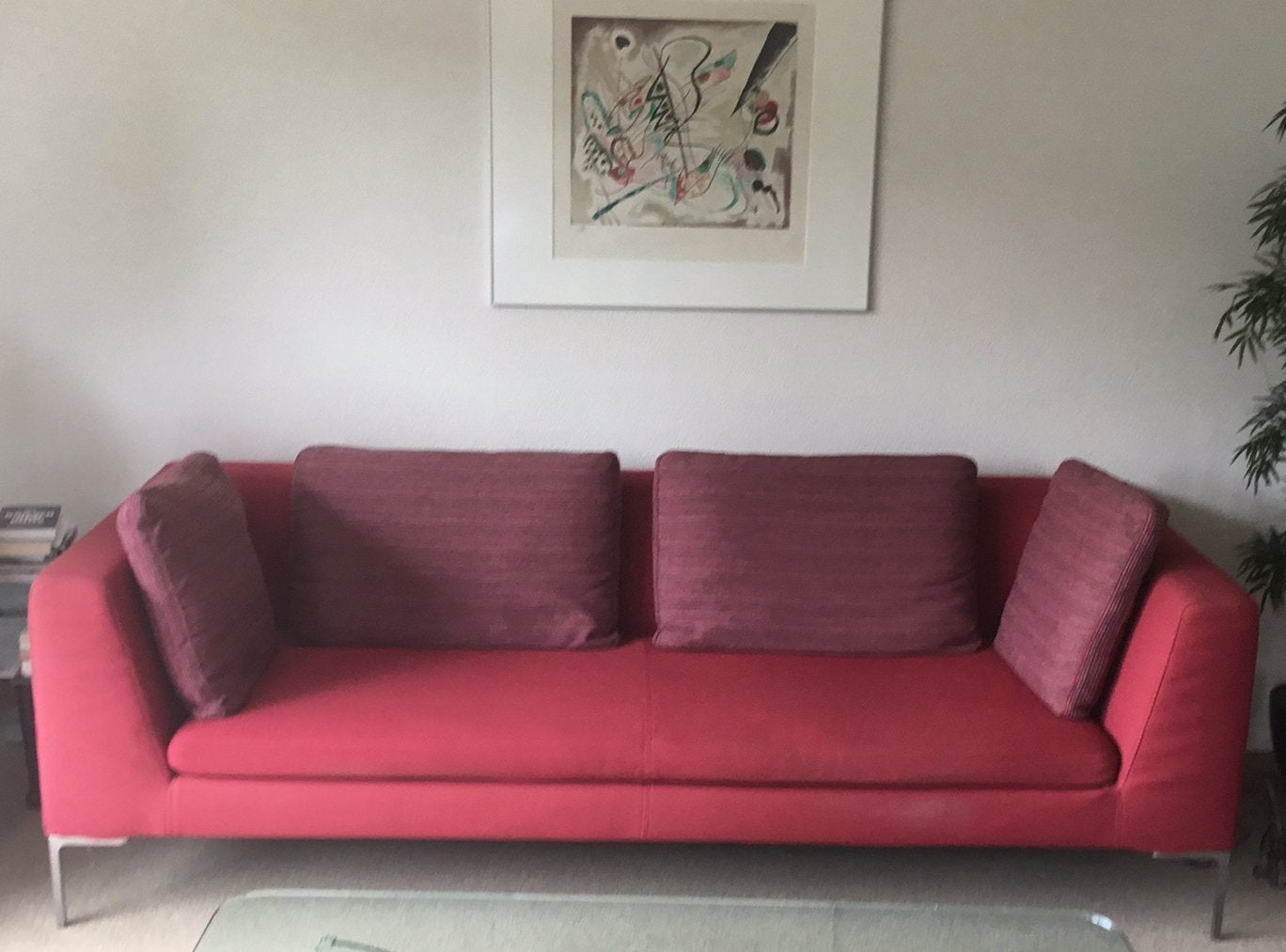 Designbank BenB rood, model Charles, Ophalen, Driepersoons, 75 tot 100 cm, 200 tot 250 cm