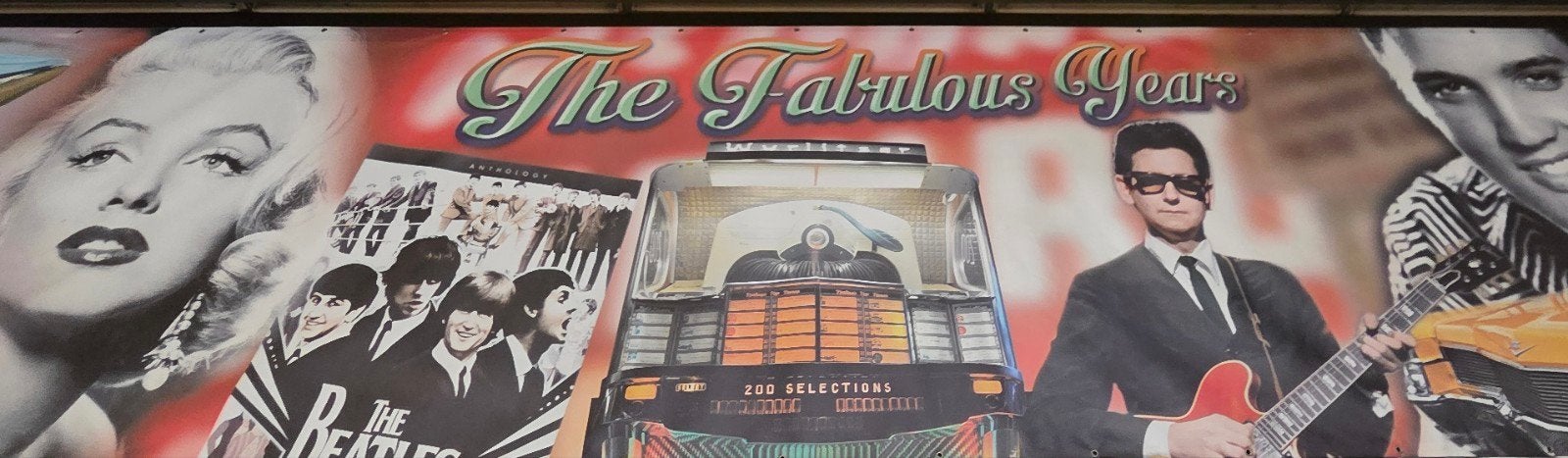Groot vintage Vinyl banner poster 'The Fabulous Years' 8x2m, Ophalen, Gebruikt, Vintage, Decoratieobject