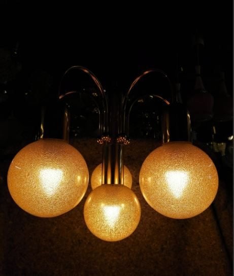 vintage hanglamp kroonluchter mid-century, Ophalen, E14 (klein), Zo goed als nieuw, Glas