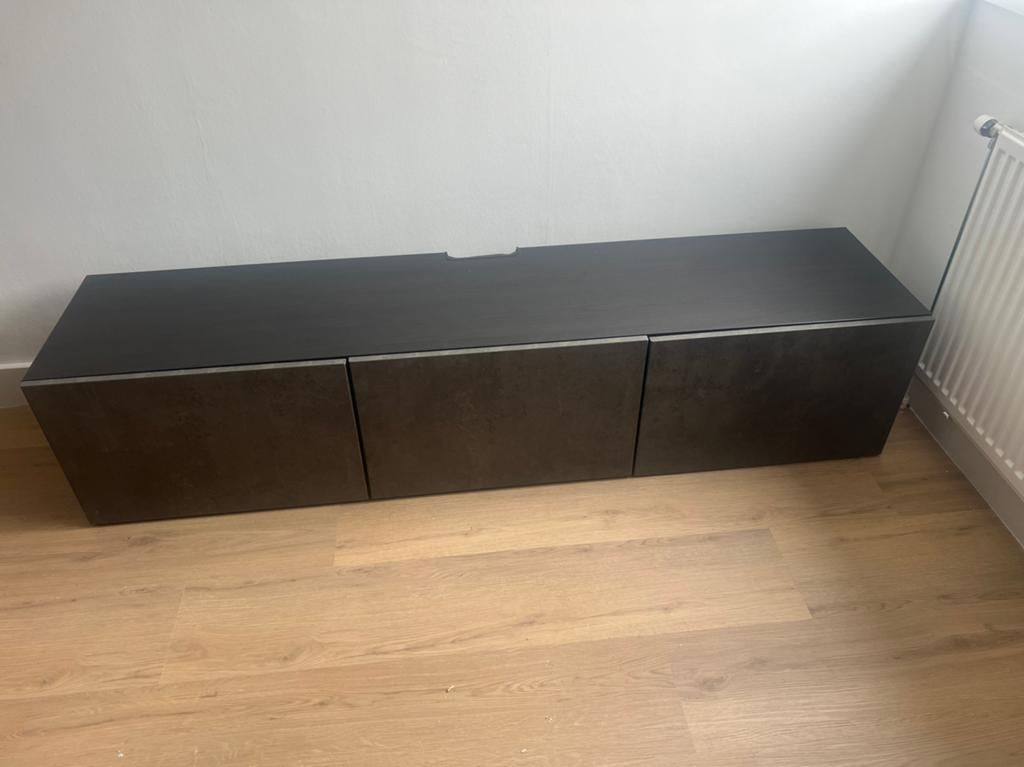 TV-meubel / dressoir – modern zwart/bruin – 180x40x38 cm, Ophalen, 150 tot 200 cm, Zo goed als nieuw, Minder dan 100 cm