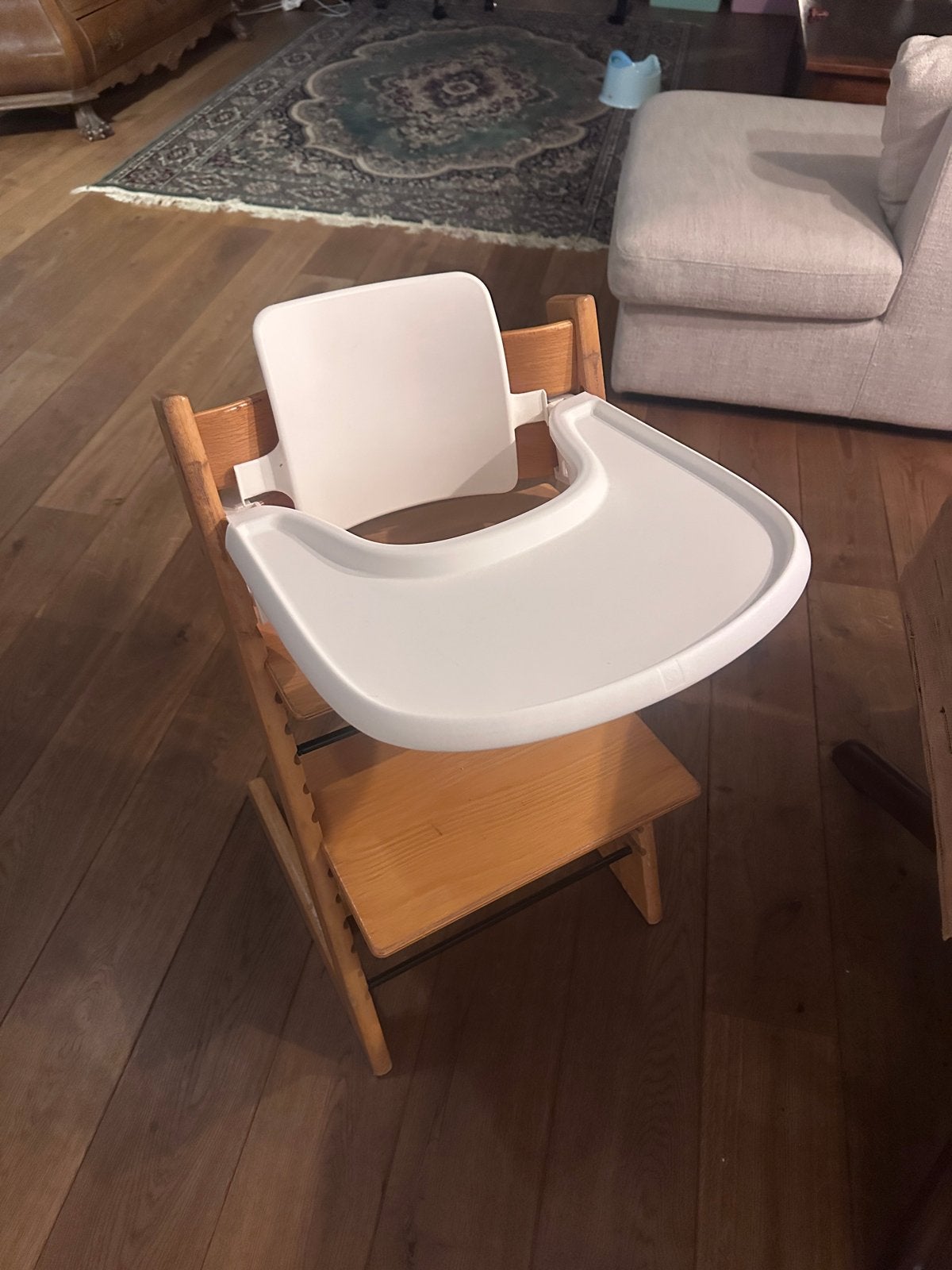 Stokke Tripp Trapp Tafel, rugleuning en adapters, Ophalen of Verzenden, Gebruikt, Meegroeistoel, Afneembaar eetblad
