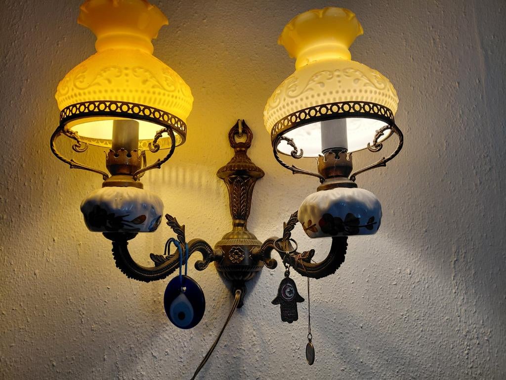 Antieke wandschemerlamp (E14), Ophalen, Gebruikt, Glas