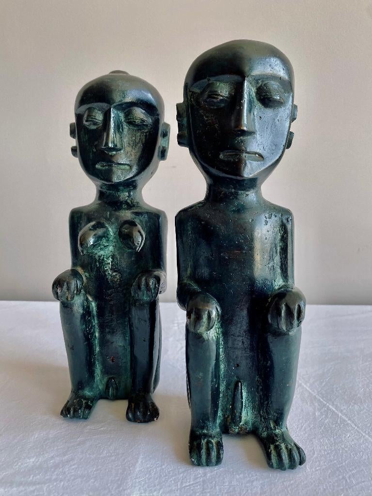 Bronzen mannelijke & vrouwelijke sculpturen - Tribale kunst, Antiek en Kunst, Kunst | Beelden en Houtsnijwerken, Groep mensen