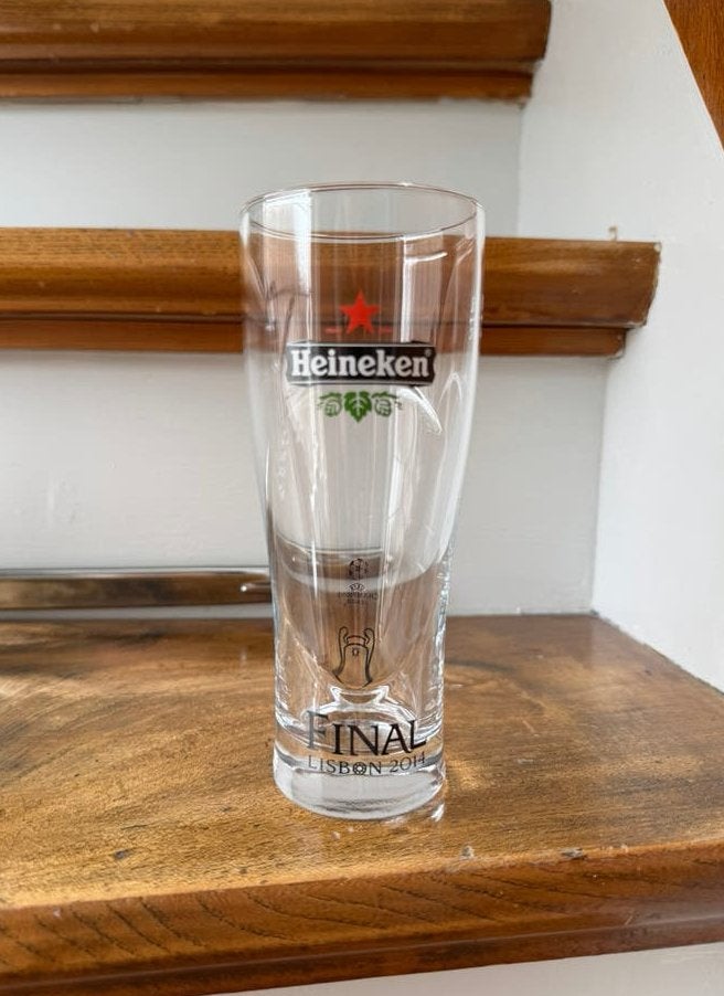 Heineken Ellipse bierglas | Final Lisbon 2014, Ophalen of Verzenden, Zo goed als nieuw, Glas of Glazen, Heineken