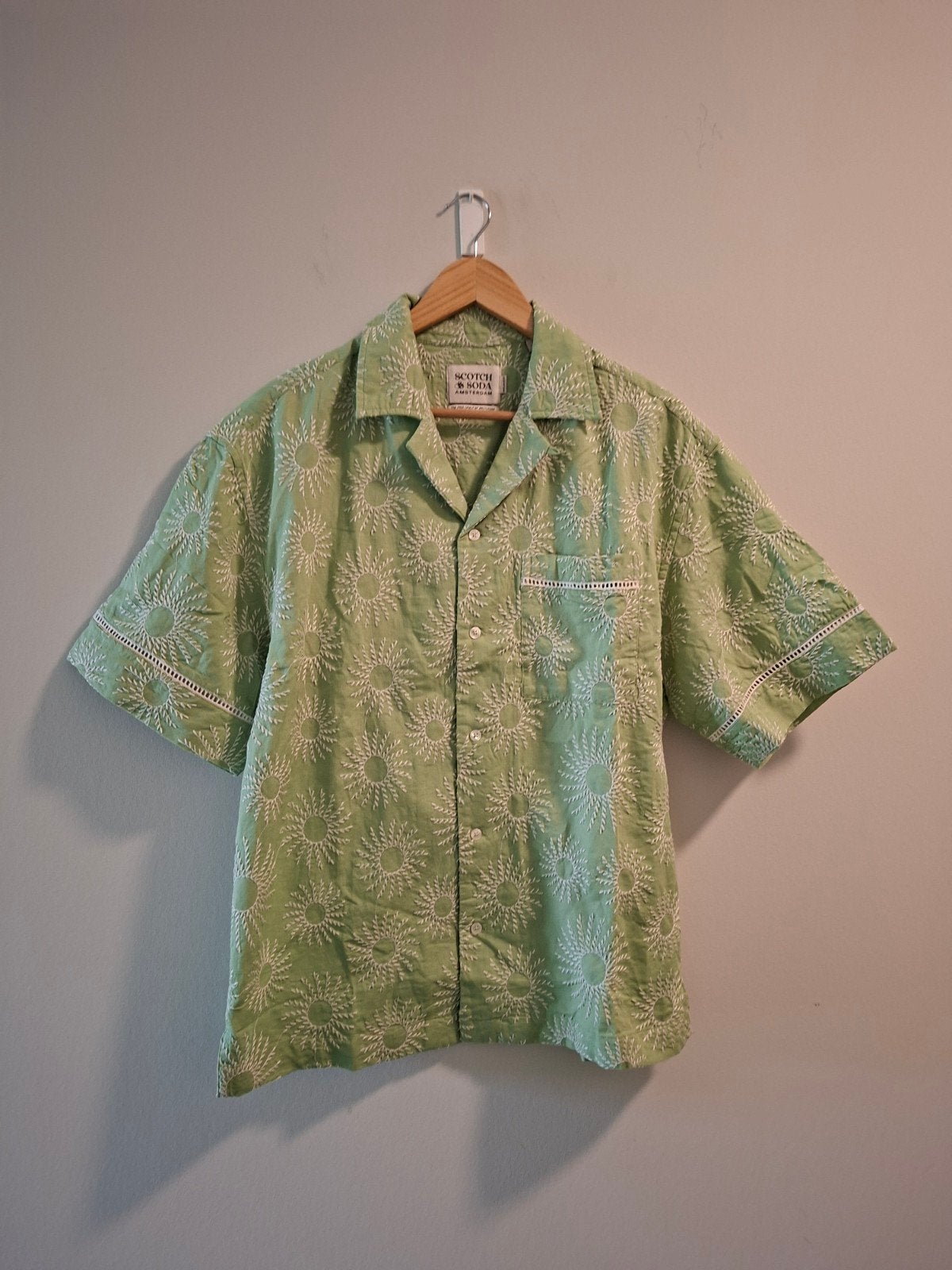 Scotch & Soda Groen Linnen Katoen Overhemd Geborduurd Maat M, Nieuw, Halswijdte 39/40 (M), Ophalen of Verzenden, Scotch & Soda