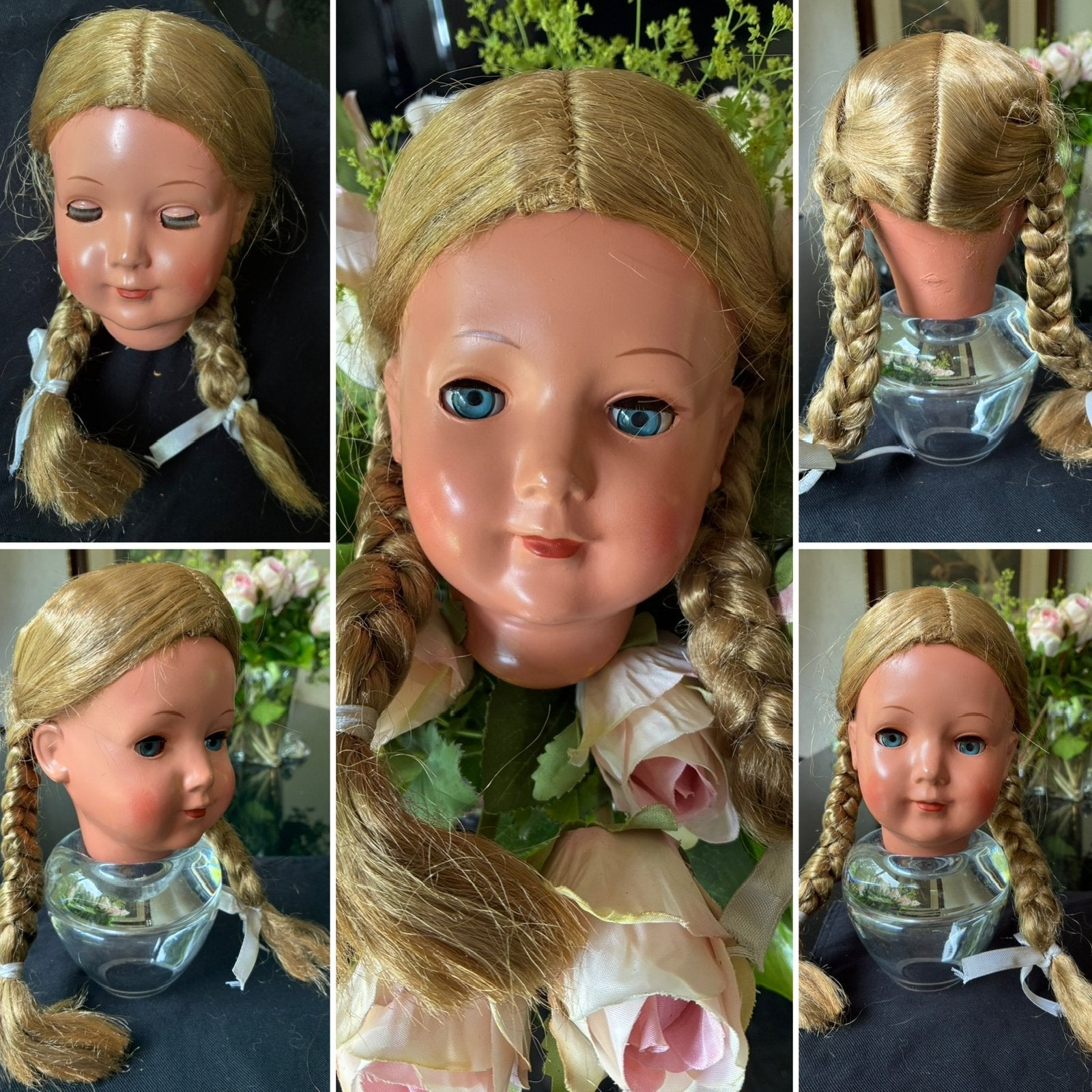 🌿 Pop ,”ANTIEK SCHILDPAD POPPENHOOFD MET VOLLE VLECHTEN”🌿, Verzenden