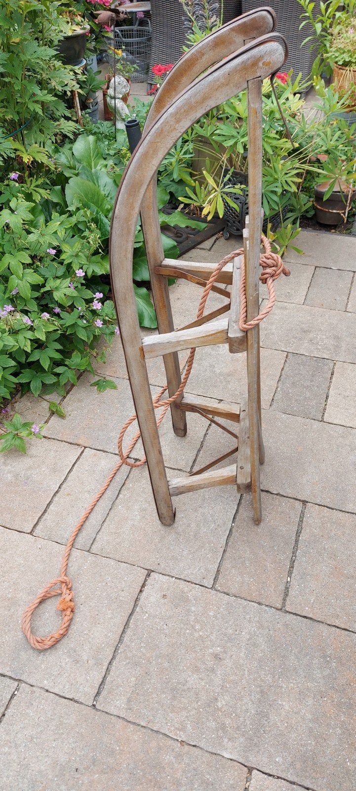 Vintage houten slee met touw, Kinderen en Baby's, Speelgoed | Buiten | Sleeën, Ophalen, Gebruikt, Hout