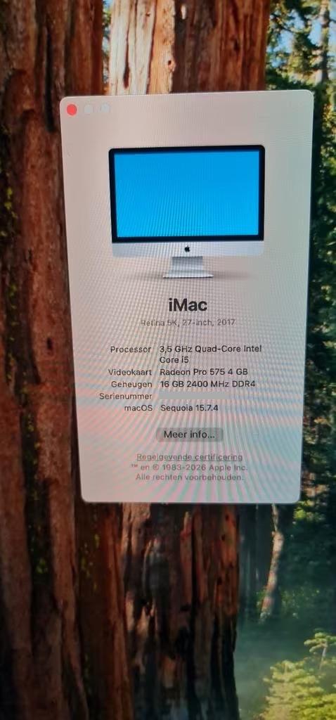 iMac 27inch .5K /3.5GHZ/i5/2017 (mac OS Sequoia) 15.7.4 ), Ophalen, SSD, IMac, Zo goed als nieuw