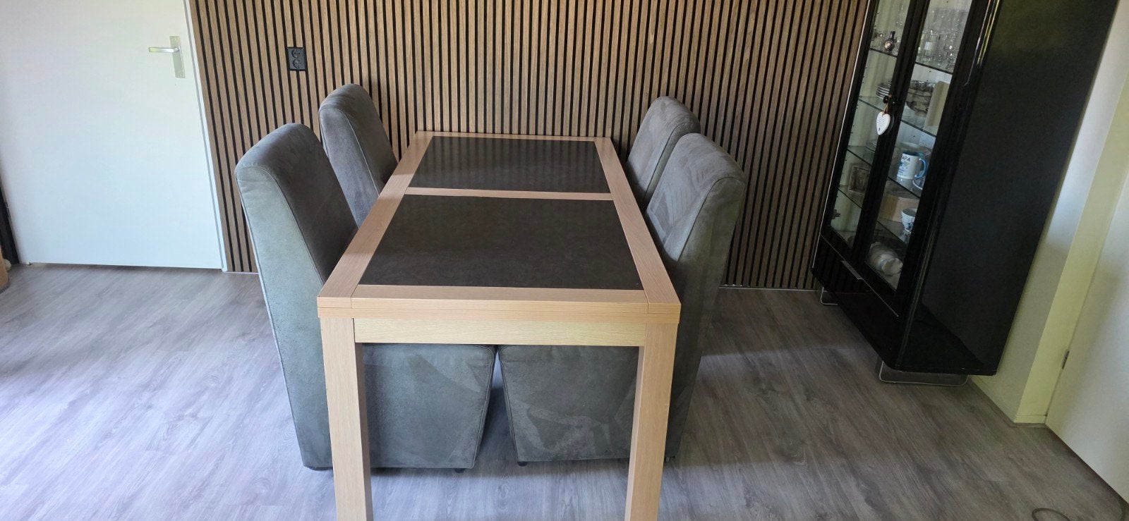 Eettafel met 4 stoelen - 180x90 cm, Ophalen, Gebruikt, 50 tot 100 cm, Vijf personen of meer
