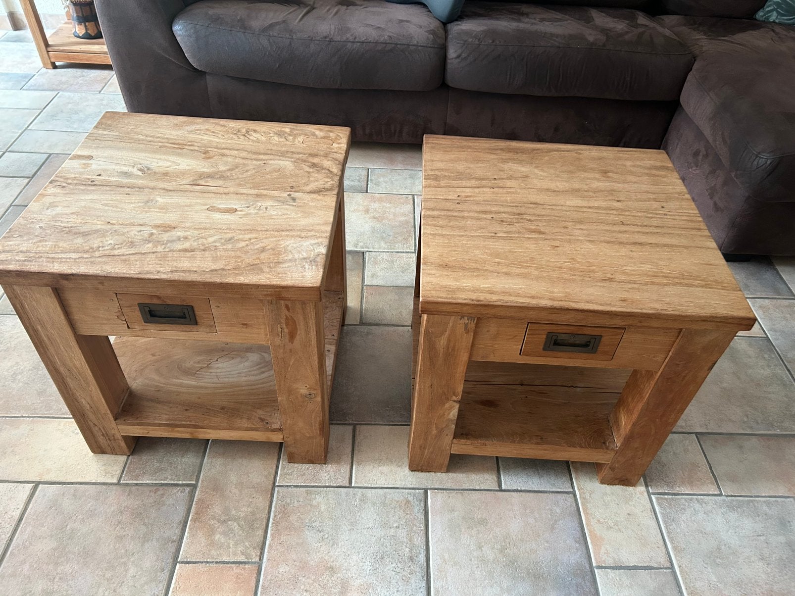Teakhouten Salontafels, 2 stuks 50 x 50 x 50, Huis en Inrichting, Ophalen, Zo goed als nieuw, Vierkant, 50 tot 100 cm