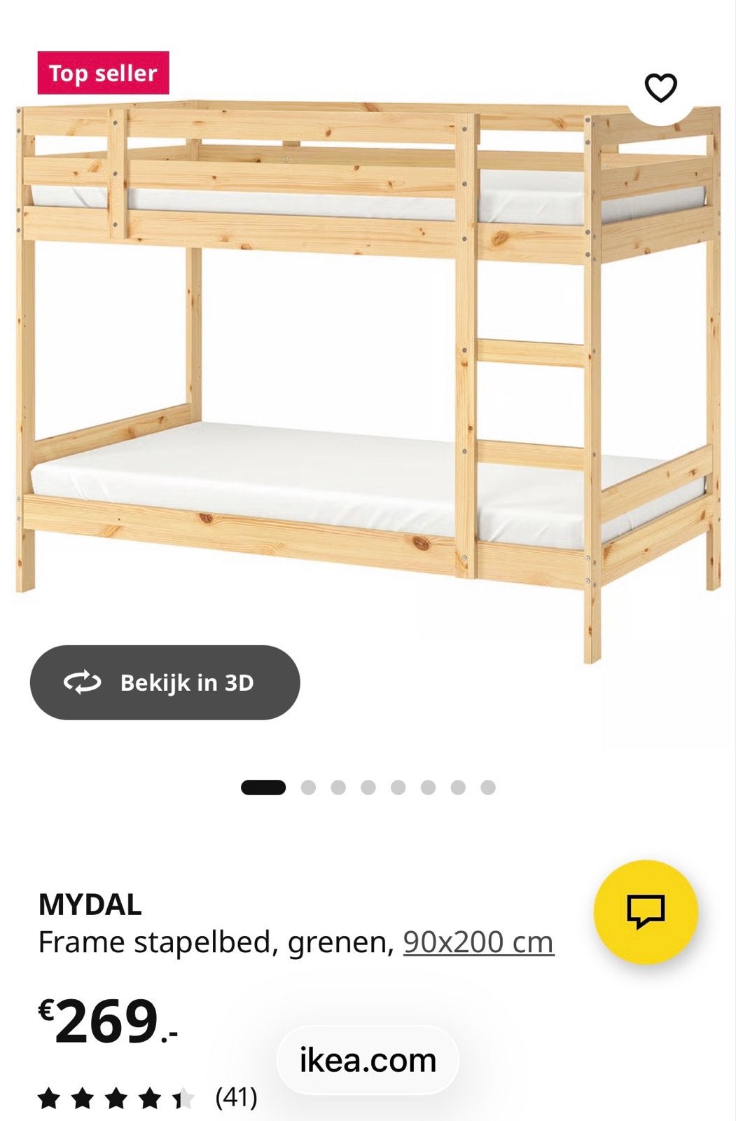 MYDAL ikea Stapelbed Frame, grenen, 90x200 cm, Ophalen, Gebruikt, 90 cm, 160 tot 180 cm