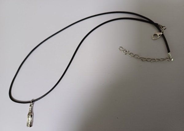 Koordketting wax zwart met hanger fles beer/bier  , Overige materialen, Verstelbaar, Zwart, Nieuw