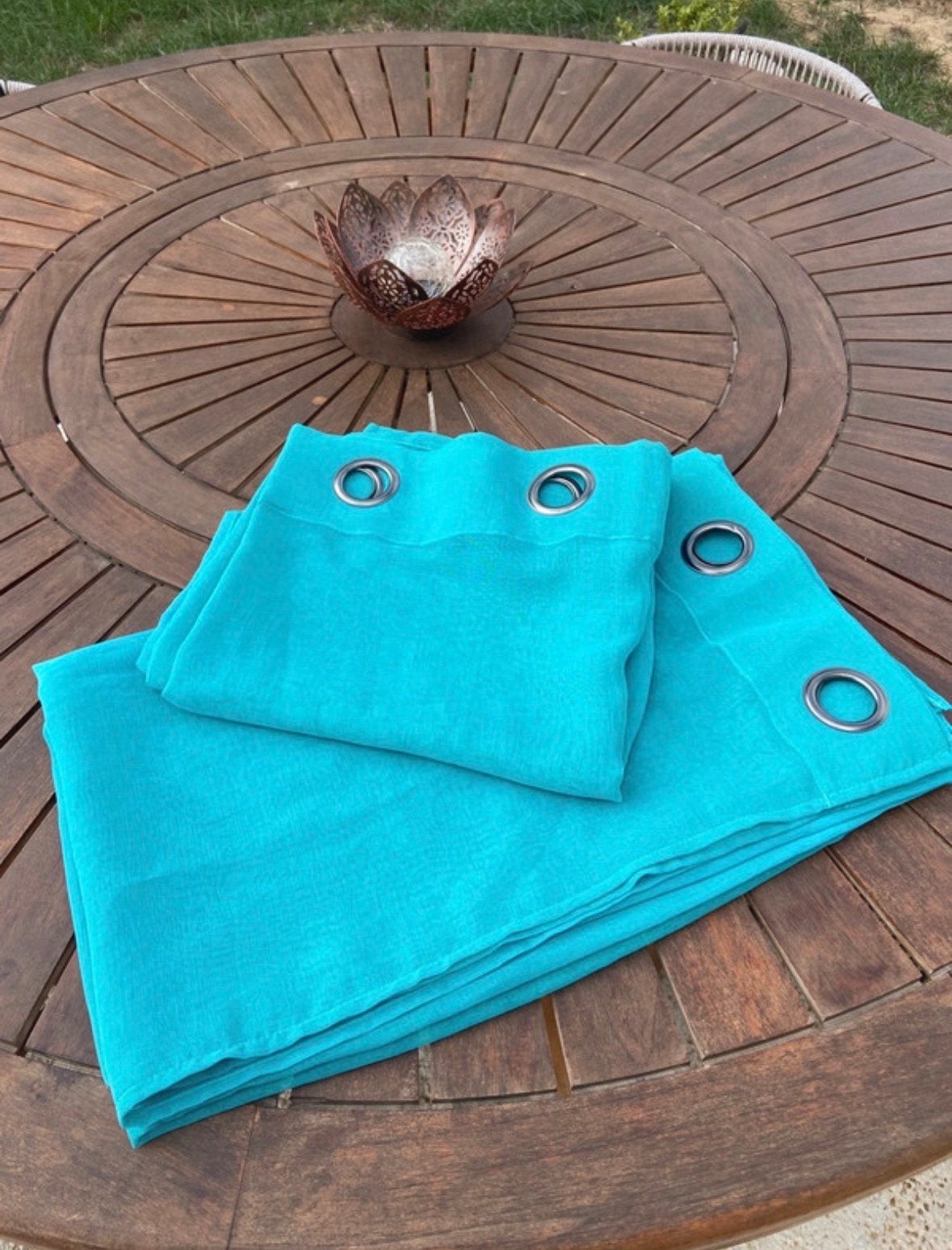 Prachtige turquoise gordijnen - 200-249 cm, Huis en Inrichting, Met ringen, Blauw, Ophalen of Verzenden, Zo goed als nieuw