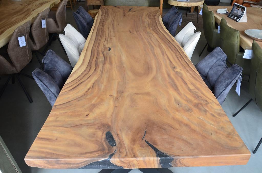 Suar boomstamtafel 300 cm- BT – 196 3 meter boomstamtafel, Overige houtsoorten, Verzenden, 50 tot 100 cm, Vijf personen of meer