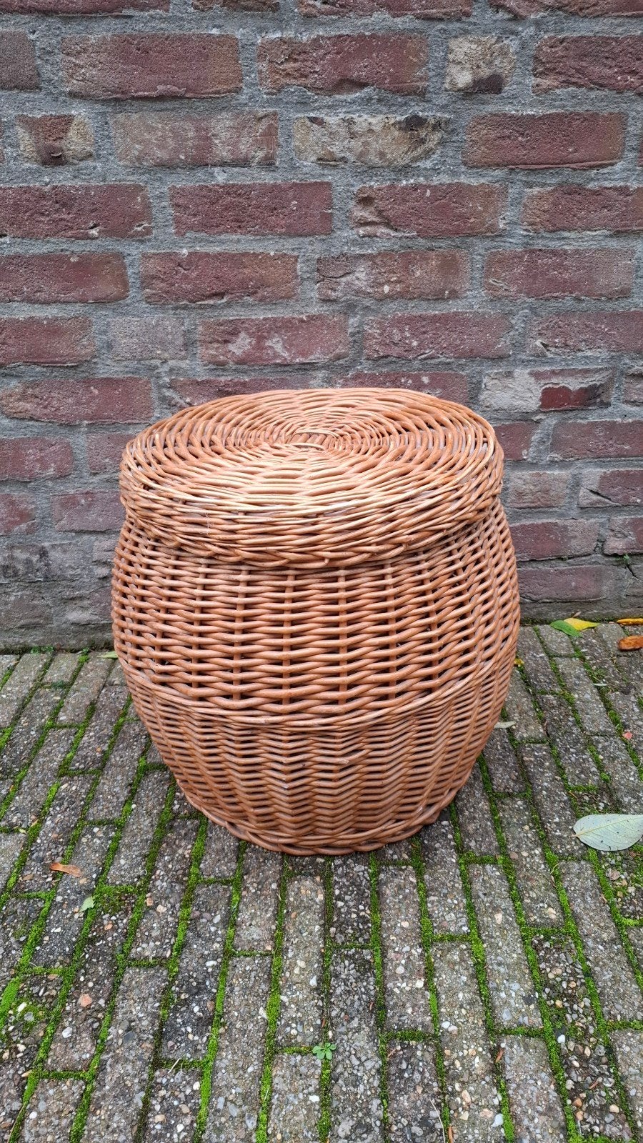 Grote rieten mand met deksel - Opbergmand, Ophalen, Gebruikt, Mand, Rond