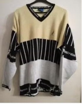VINTAGE Australian gebreide Trui Zwart Wit Geel maat 2 L XL, Kleding | Heren, Truien en Vesten, Verzenden, Zo goed als nieuw, Maat 56/58 (XL)