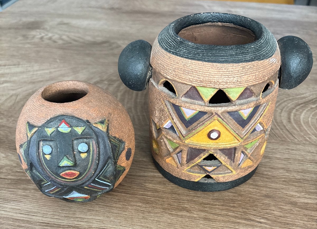Set van 2 handgemaakte Mexicaanse stijl vazen/houders, Ophalen of Verzenden