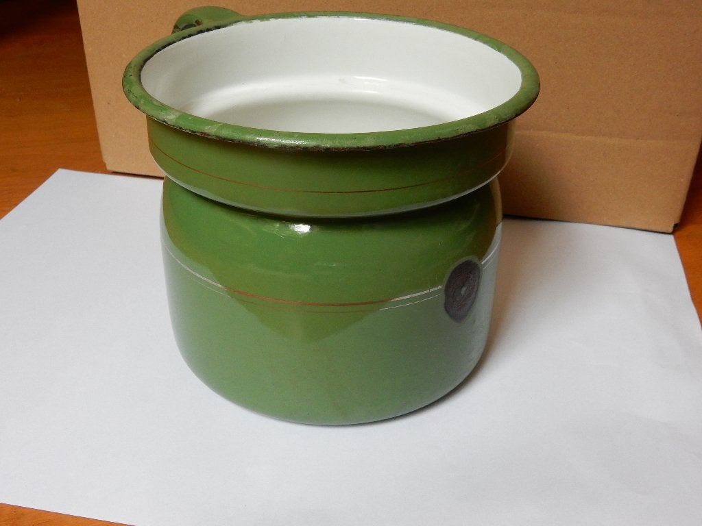Email groene melkkoker melkkookpan met bies en wit deksel, Antiek en Kunst, Ophalen of Verzenden