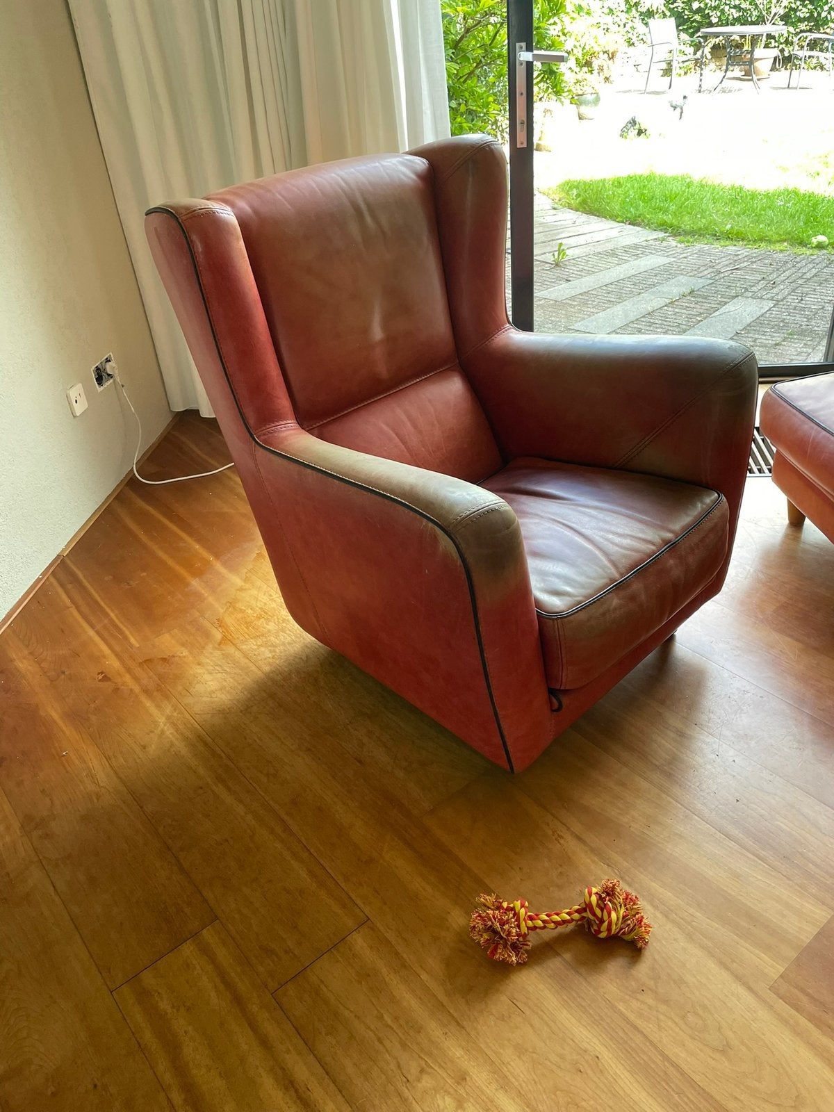 Baxter fauteuil met hocker, Ophalen, Gebruikt, Vintage, 75 tot 100 cm