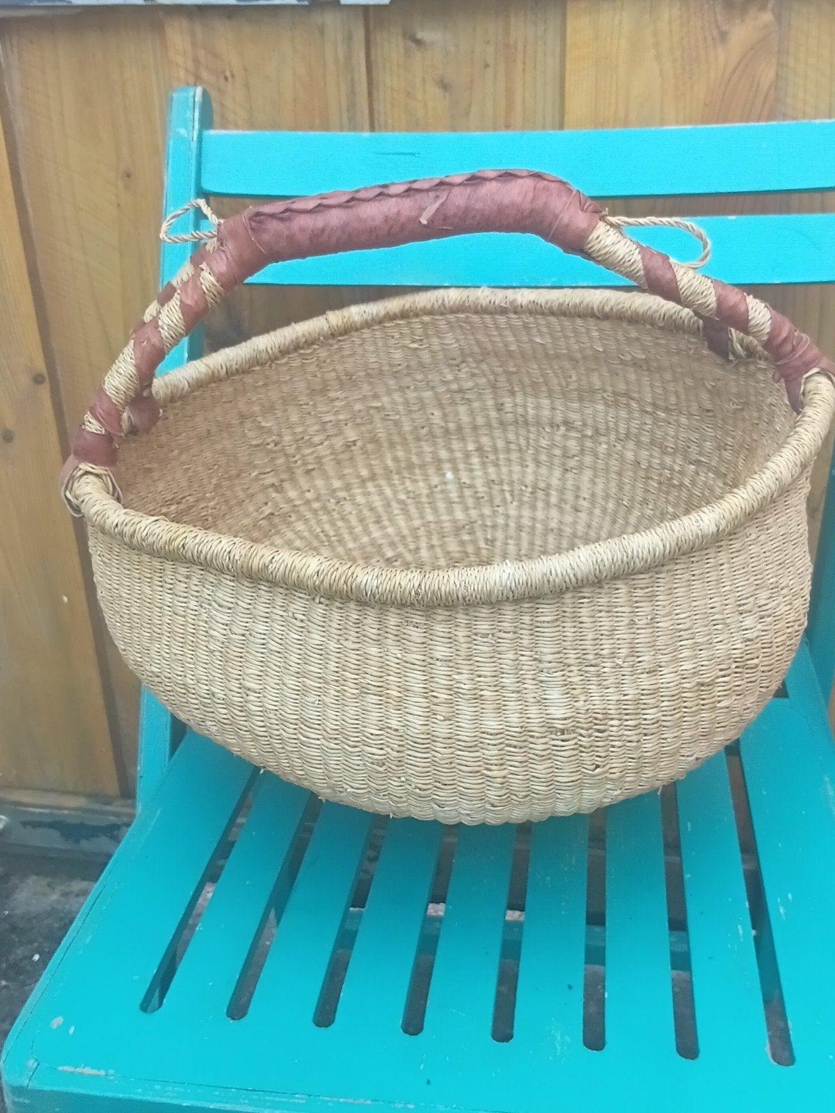 Bolgatanga mand Ghana uniek handgeweven 35x37 cm, Overige materialen, Mand, Rond, Nieuw