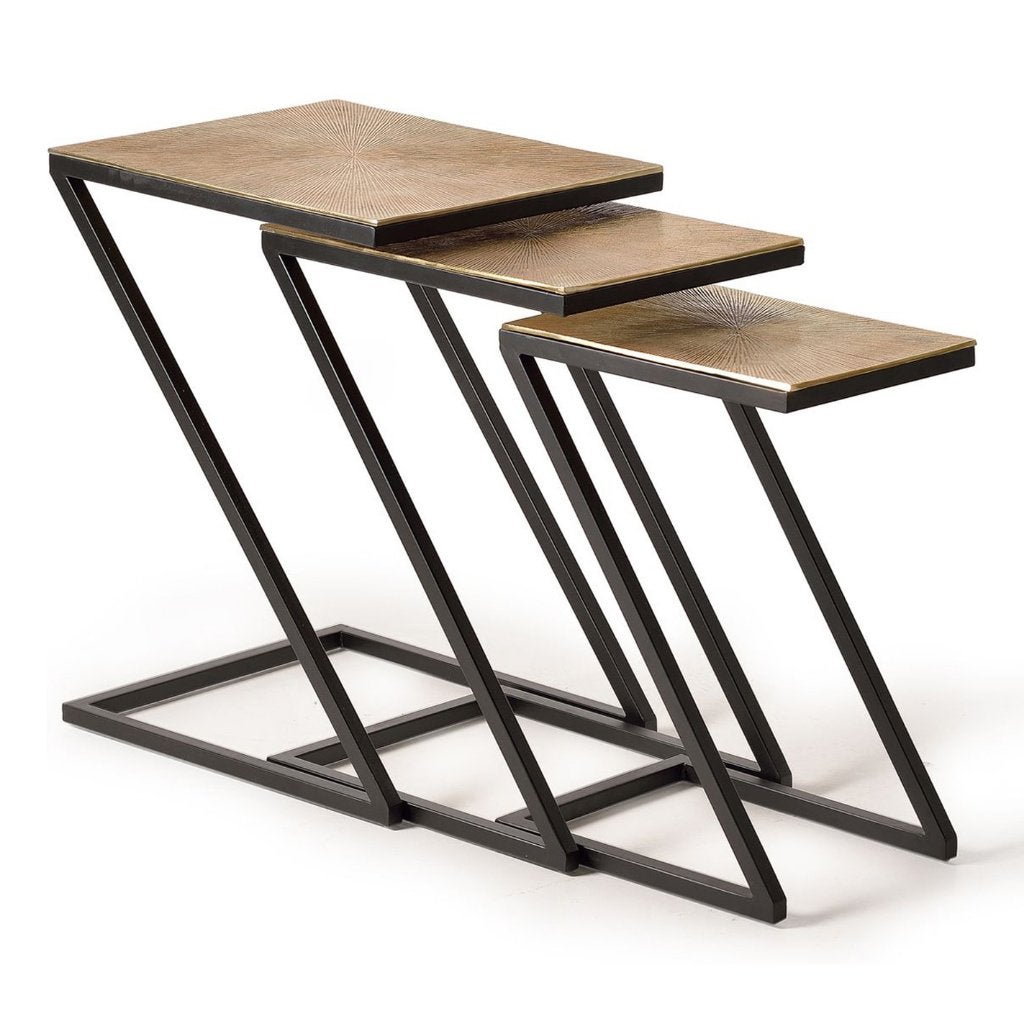 SET van 3 BIJZETTAFELS  goud aluminium blad zwart onderstel, Huis en Inrichting, Tafels | Bijzettafels, Minder dan 55 cm, Wilms