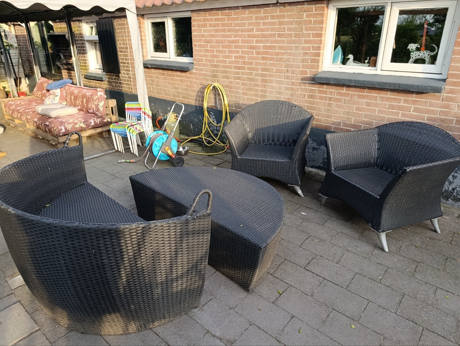 Mooie zwarte loungeset, bois le duc, tafel, bank, fauteuils, Tuin en Terras, Tuinsets en Loungesets, 5 zitplaatsen, Gebruikt, Ophalen of Verzenden