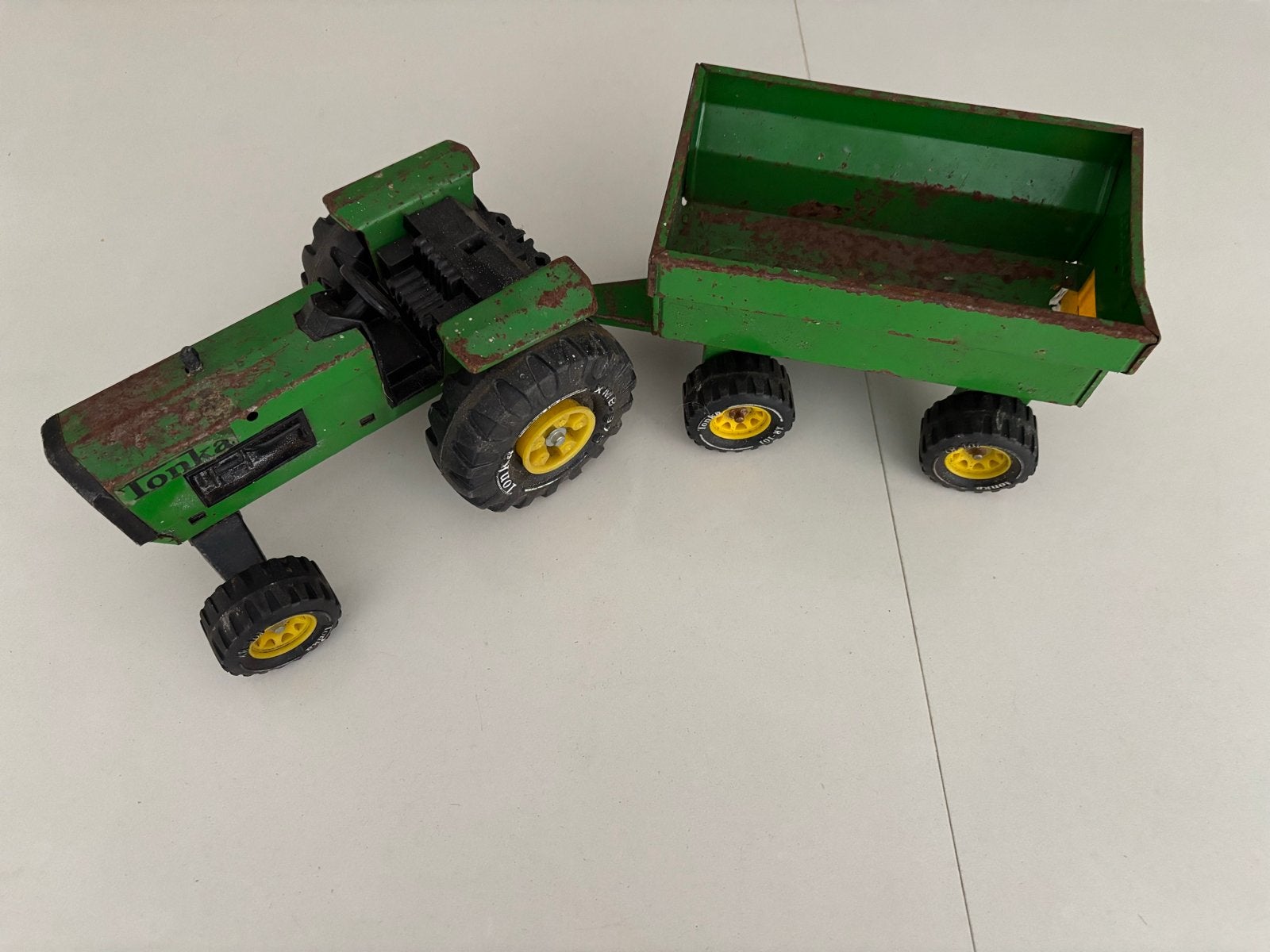 Vintage Tonka Tractor XMB 975 met Aanhanger groen metaal!, Ophalen of Verzenden, Gebruikt