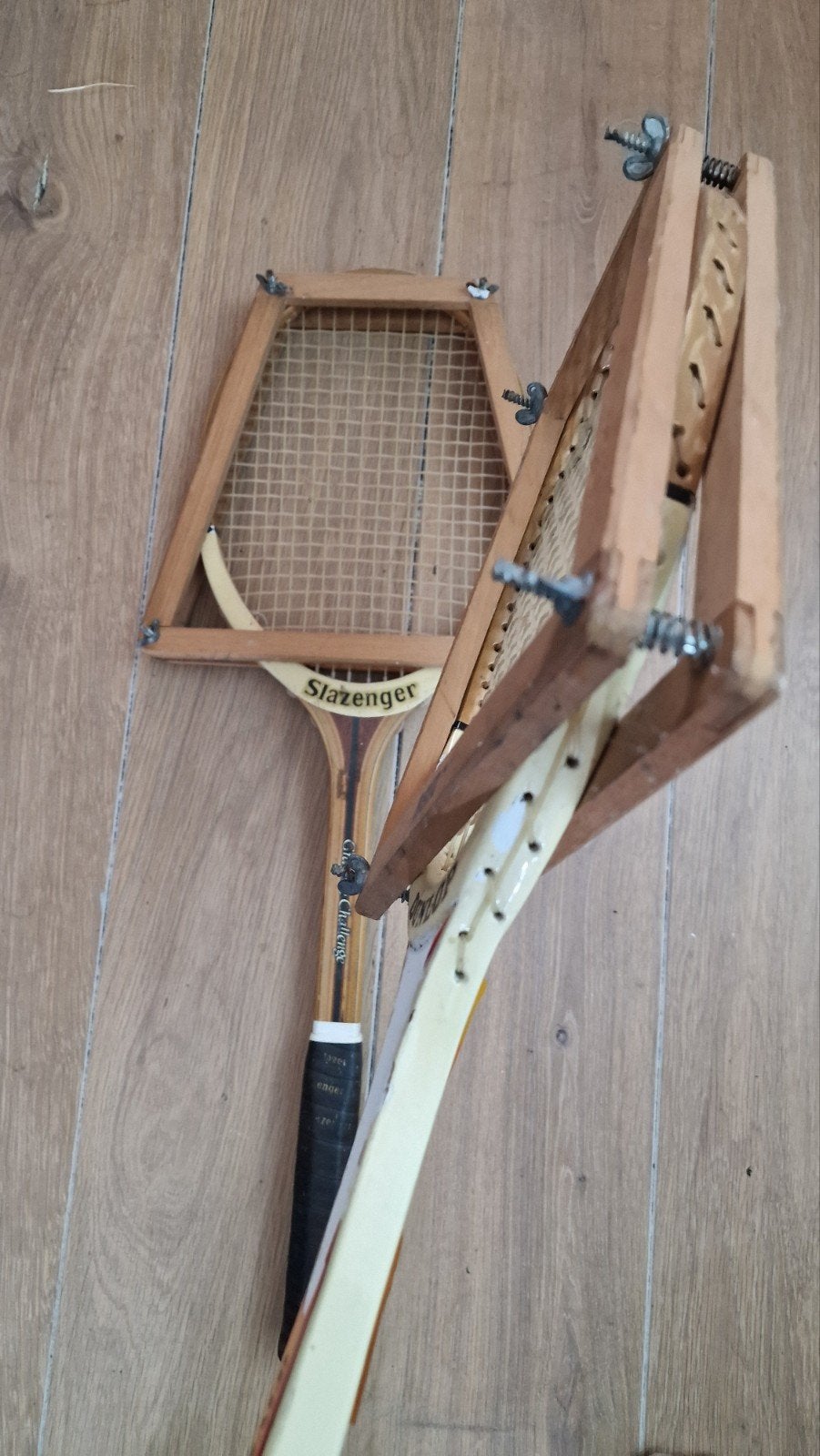 Vintage Slazenger en Dunlop Squash Rackets met Houten Pers, Ophalen of Verzenden, Gebruikt