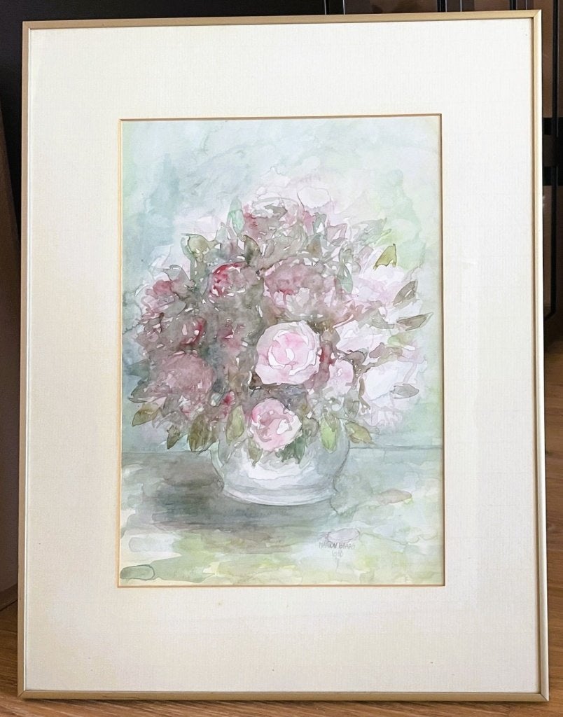 Marion Baars - rose rozen - aquarel - 1986, Ophalen, Passe-partout, Aquarel, Bloemen