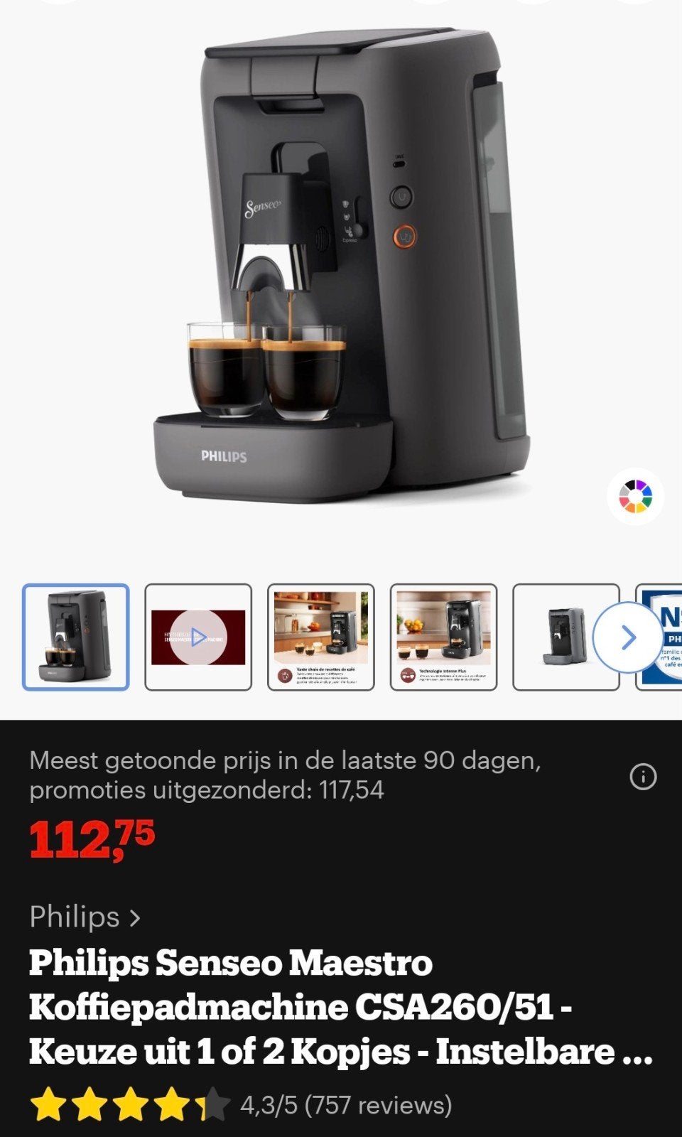 Philips Senseo Maestro CSA260/51 Koffiepadmachine, Witgoed en Apparatuur, Ophalen, Koffiepads en cups, Koffiemachine, Zo goed als nieuw
