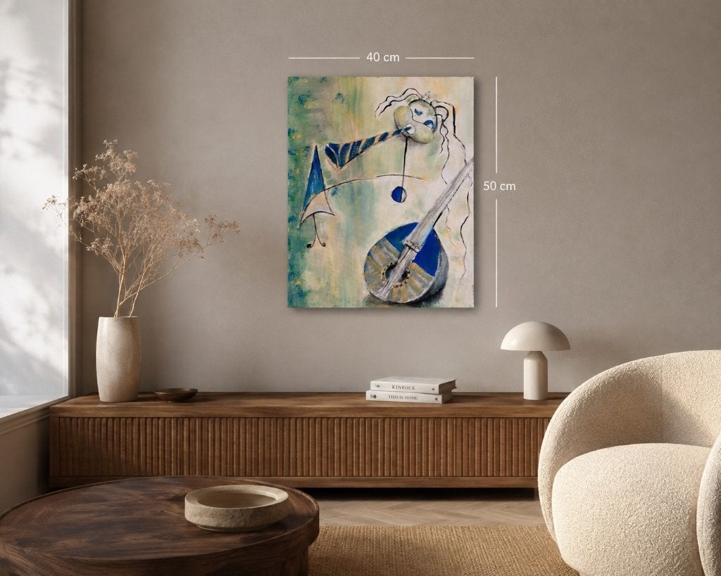 Modern figuratief schilderij – muzikant, Ophalen of Verzenden