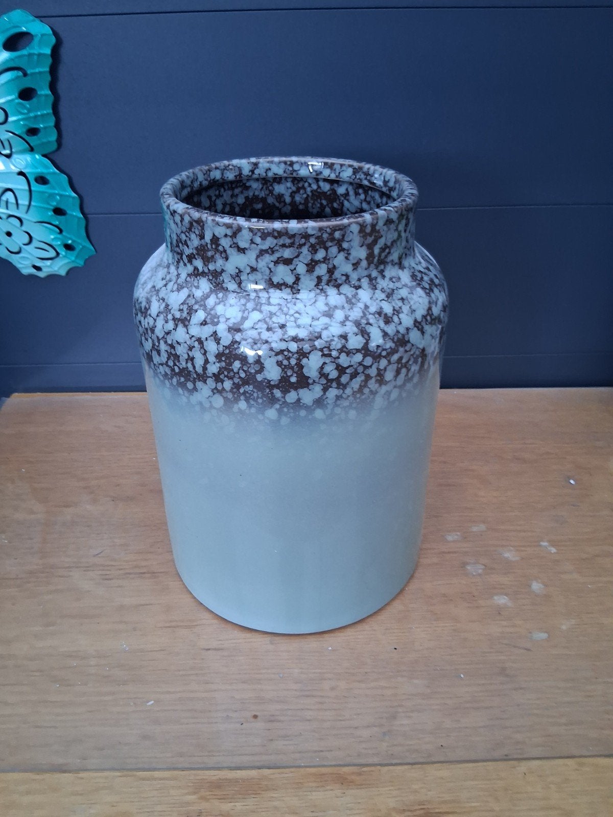 Grote vintage bloempot/vaas met spikkelpatroon, Ophalen, Groen