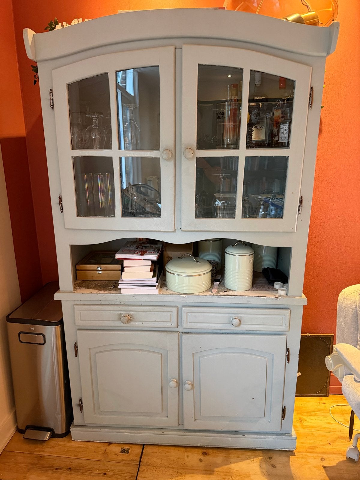 Vintage blauwe buffetkast - Buffetkast met vitrine, Ophalen