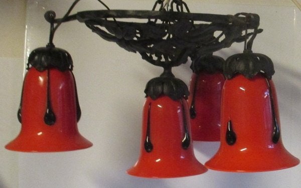 originele art deco smeedijzeren hanglamp Powolny Loetz, Antiek en Kunst, Ophalen