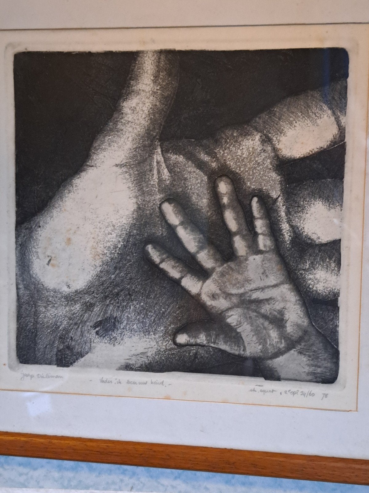 Genummerde Ets Jaap Dieleman - Abstracte Handen '76, Dagelijks leven, Ingelijst, Ophalen of Verzenden, 1950 - 1999