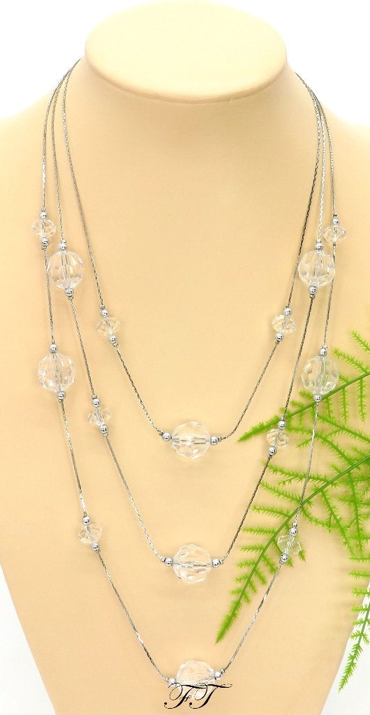 Mooie elegante 3 in 1 halsketting met doorzichtige kralen., Sieraden, Tassen en Uiterlijk, Kettingen, Verstelbaar, Nieuw, Ophalen of Verzenden