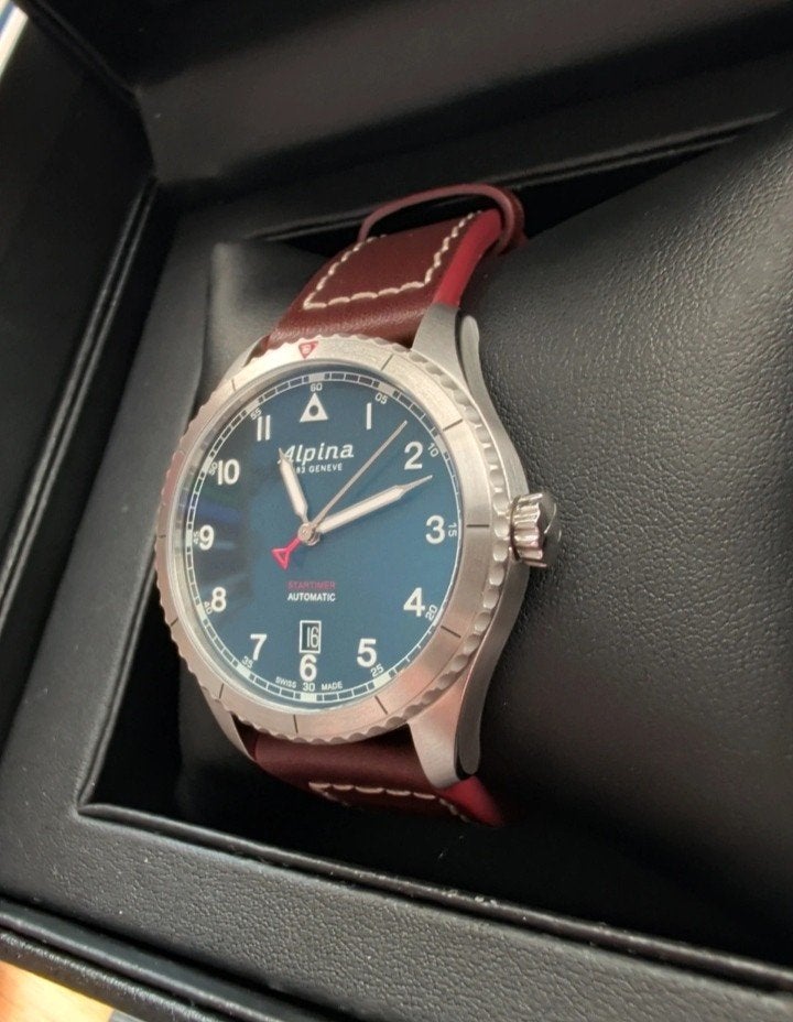 Alpina Startimer automatic "blue dial" horloge, Ophalen of Verzenden, Zo goed als nieuw, Leer, Overige merken