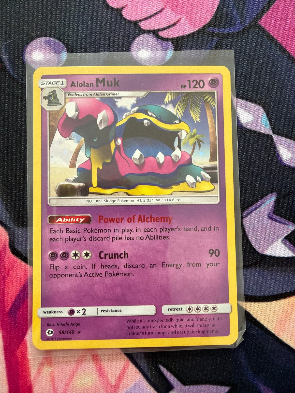 Alolan Muk cosmo Holo - Sun & Moon Pokémon Kaart, Ophalen of Verzenden, Zo goed als nieuw, Losse kaart, Foil
