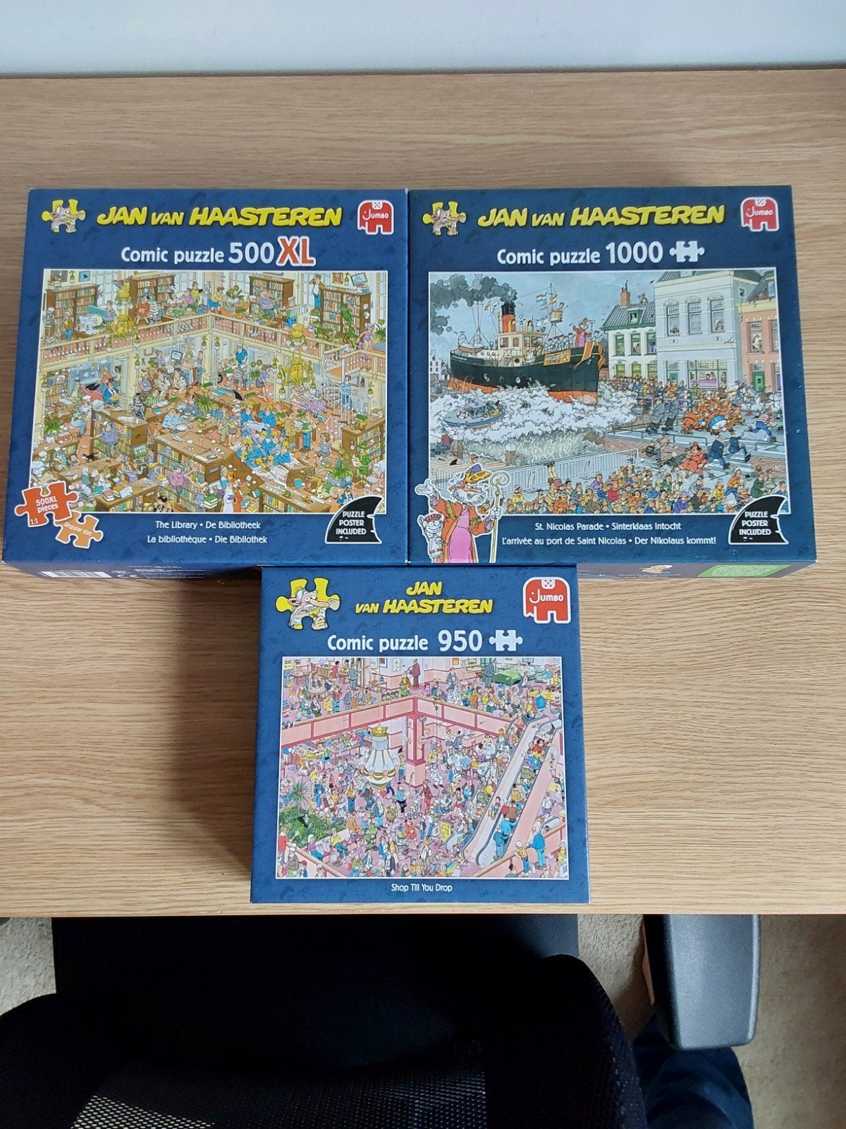 Jan van Haasteren Puzzels - 3 stuks met poster, Hobby en Vrije tijd, Denksport en Puzzels, Ophalen of Verzenden, 500 t/m 1500 stukjes