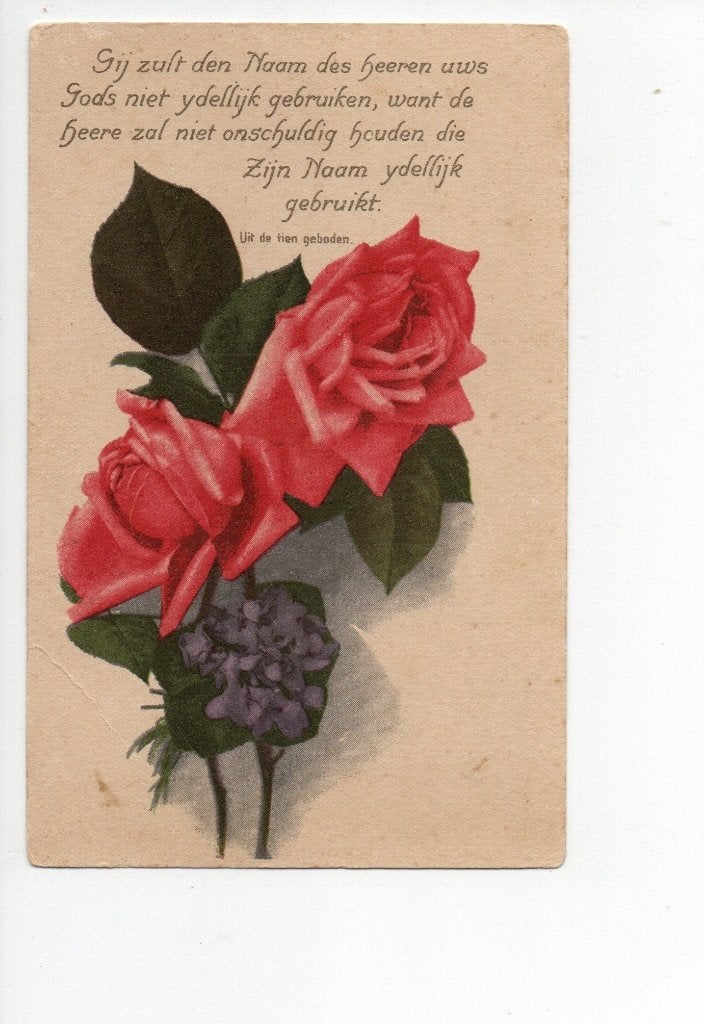 Religie. Oude Ansichtkaart: Rozen met Bijbeltekst **, Ophalen of Verzenden, 1920 tot 1940, Ongelopen, Noord-Holland